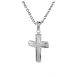 trendor 75446 Cross Pendant 20 mm White Gold 585 / 14K with Silver Necklace