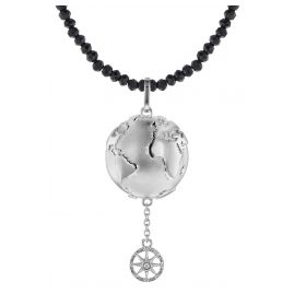 trendor 75500 Pendant Planet Earth Silver 925 + Necklace Spinel Black