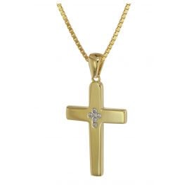 trendor 75559 Kreuz-Anhänger Gold 333 / 8 Karat + vergoldete Silberkette