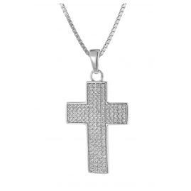 trendor 75683 Cross Pendant Cubic Zirconia with Box Chain Necklace Silver 925