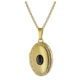 trendor 75748 Locket Necklace Onyx and Cubic Zirconia Gold Plated Silver 925