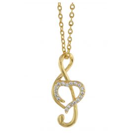 trendor 75855 Women's Clef Pendant Necklace Gold Plated Silver Cubic Zirconias