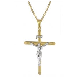 trendor 39040 Cross Pendant 333 Gold Two-Tone 18 mm + Gold-Plated Necklace