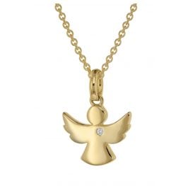trendor 39401 Angel Pendant Gold 585 with Diamond + Plated Silver Necklace