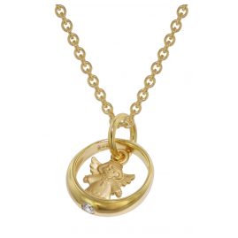 trendor 39466 Baptism Ring with Angel Gold 585 + Gold-Plated Silver Necklace