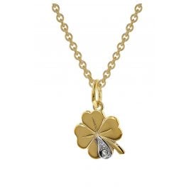 trendor 39480 Clover Pendant with Diamond 333 Gold On Gold-Plated Necklace