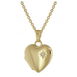 trendor 39794 Heart Locket Diamond Gold 333 with Gold-Plated Silver Necklace