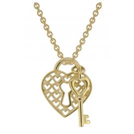 trendor 39798 Pendant Lock & Key 333 Gold with Gold-Plated Silver Necklace