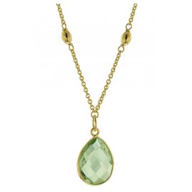 trendor 51177 Women's Necklace Gold Plated Silver 925 with Light Green Quartz