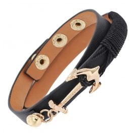 trendor 75803 Leather Bracelet Anchor Black