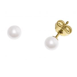 trendor 08375 Gold Stud Earrings Cultured Freshwater Pearls White