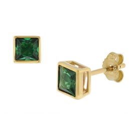 trendor 51715-08 Women's Stud Earrings Gold 333 / 8K with synt. Emerald