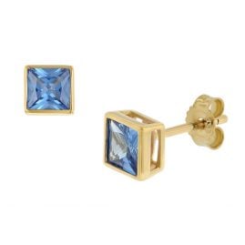 trendor 51715-03 Women's Stud Earrings Gold 333 8K London Blue Cubic Zirconia