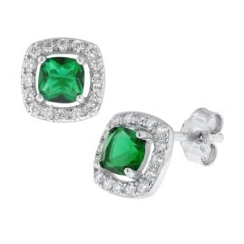 trendor 41236 Women's Stud Earrings Silver 925 with Green Cubic Zirconia