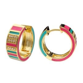 trendor 41664 Hoop Earrings 925 Silver Gold Plated and Coloured Enamel