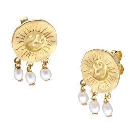 trendor 41668 Women's Pearl Earrings Gold Plated 925 Silver