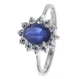 trendor 08786 Damen-Ring aus Silber mit synth. Saphir und Zirkonias