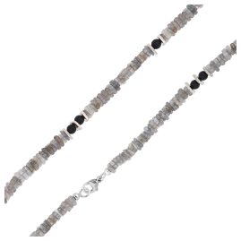 trendor 15512 Men's Necklace 925 Silver Labradorite + Onyx 50 cm