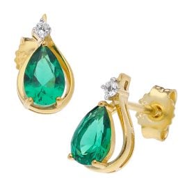trendor 15575 Earrings Gold 333 with Synth. Emerald + White Topaz