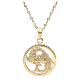 trendor 15560-03 Zodiac Pisces 333 Gold With Aquamarine + Gold-Plated Chain