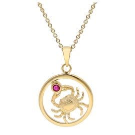 trendor 15560-07 Zodiac Cancer 333 Gold with Ruby + Gold-Plated Silver Chain