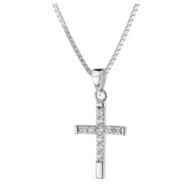 trendor 15909 Cross Pendant for Girls White Gold 585 / 14K + Silver Chain