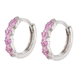 trendor 68193 Girls Hoop Earrings 925 Silver With Pink Cubic Zirconia