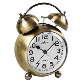 Atlanta 2102/9 Retro Alarm Clock with Bell Signal Brass Tone Metal Case