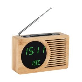 Atlanta 2601 Radio Alarm Clock with Thermometer / Hygrometer Wooden Case