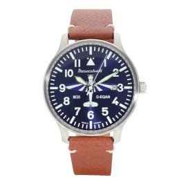 Messerschmitt M-35B-QL Herren-Armbanduhr M35 Quarz mit Lederband Braun/Blau