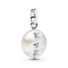 Pandora 793783C01 Dangle Charm Silver Mum with Baroque Pearl
