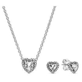 Pandora 28510 Damen-Geschenkset Halskette und Ohrringe Erhabenes Herz Weiß