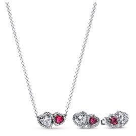 Pandora 28512 Women's Jewellery Set Necklace And Earrings Halo Hearts Two Tone