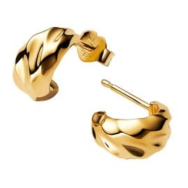 Pandora 263873C00 Ladies' Hoop Earrings Rippled Gold Tone