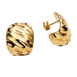 Pandora 263879C00 Women's Hoop Earrings Rippled Gold Tone