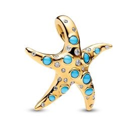 Pandora 763818C01 Charm-Anhänger Funkelnd Blauer Seestern Goldfarben