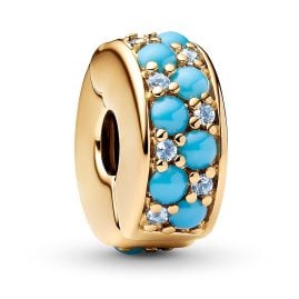 Pandora 763902C01 Clip-Charm Aquamarinblau Goldfarben