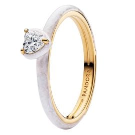 Pandora 163088C01 Damenring Goldfarben Weißes Chakra-Herz