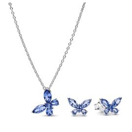 Pandora 21126 Damen-Geschenkset Kette und Ohrstecker Schmetterling Blau
