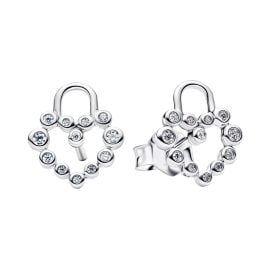 Pandora 294419C01 Ladies' Stud Earrings Sparkling Heart Padlock Silver