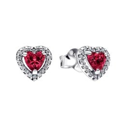 Pandora 298427C04 Women's Stud Earrings Elevated Hearts Red
