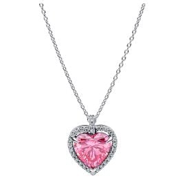Pandora 394414C01-45 Damen-Kette Pinkfarbenes Halo Herz Silber