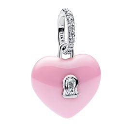 Pandora 794424C01 Silber Charm-Anhänger Rosafarbenes Keramik Herzschloss