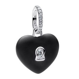 Pandora 794424C02 Silber Charm-Anhänger Mattschwarzes Keramik Herz-Schloss
