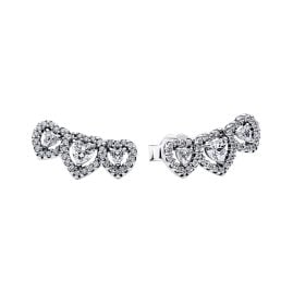 Pandora 294411C01 Women's Stud Earrings Halo Heart Trilogy Silver