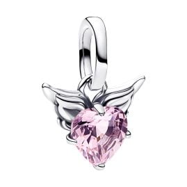 Pandora 793626C02 Mini Dangle Charm Silver Winged Heart Pink