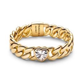 Pandora 164386C01 Women's Ring Cuban Chain with Heart Gold Tone