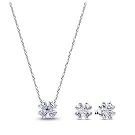 Pandora 21782 Geschenkset für Damen Kette und Ohrstecker Funkelnder Glücksklee