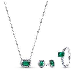 Pandora 21783 Damen Schmuck-Set Kette, Ohrringe und Ring Funkelndes Grün