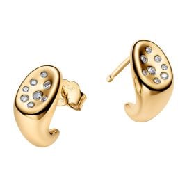 Pandora 264661C01 Half-Hoop Earrings for Ladies Stone-Set Gold Tone
